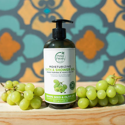 Bath & Shower Gel Grape Seed & Olive Oil, Instantly Calming, Lasting Nourishment, Vegan and Cruelty Free, 16 Fl oz by Petal Fresh