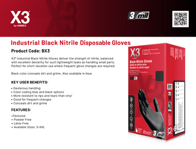 Black Nitrile Gloves - Black Nitrile Powder Free Disposable Gloves Box of 100 by Ammex