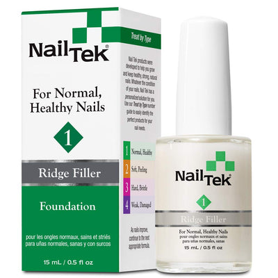 NailTek Ridge Filler 1 -  Strengthening Base Coat for Strong, Healthy Nails, 0.5oz