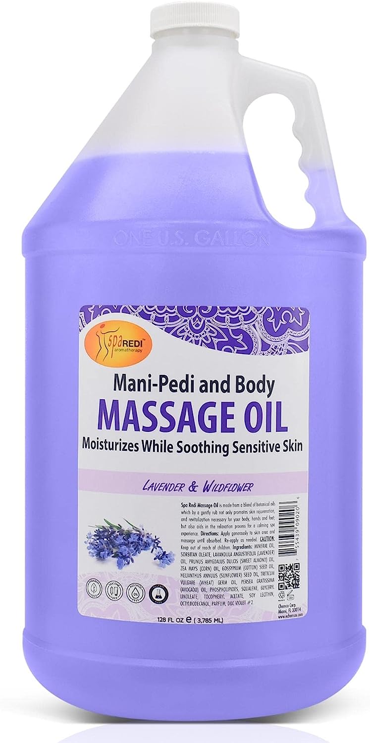 Massage Oil With Essential Vitamins Lavender Aroma, 128oz by Spa Redi