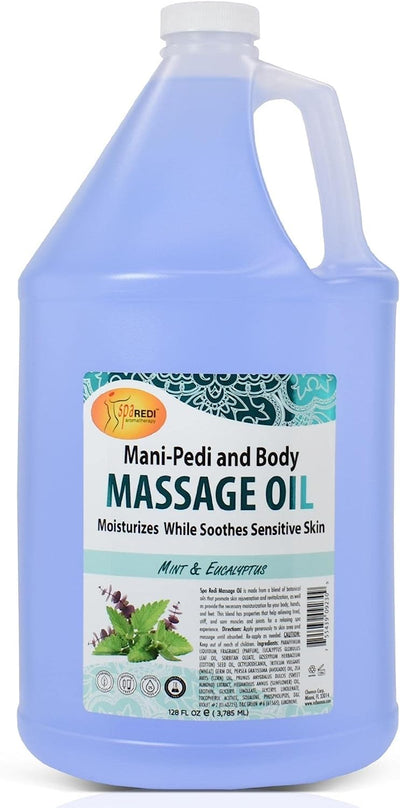 Massage Oil With Essential Vitamins Mint & Eucalyptus Aroma, 128oz by Spa Redi