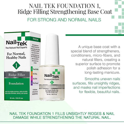 NailTek Ridge Filler 1 -  Strengthening Base Coat for Strong, Healthy Nails, 0.5oz