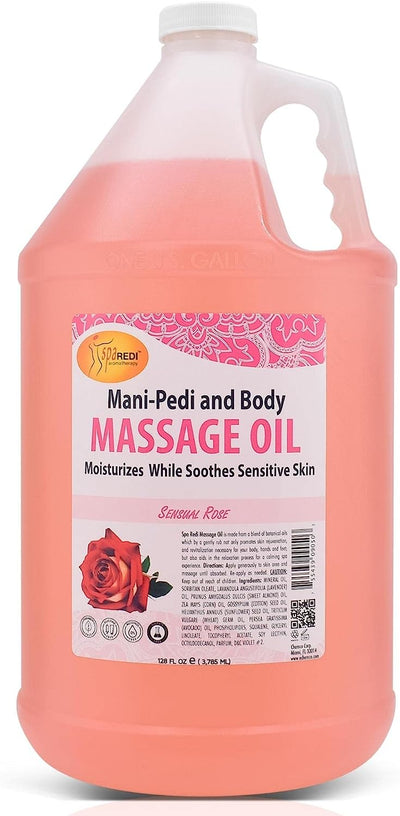 Massage Oil With Essential Vitamins Rose Aroma, 128oz by Spa Redi