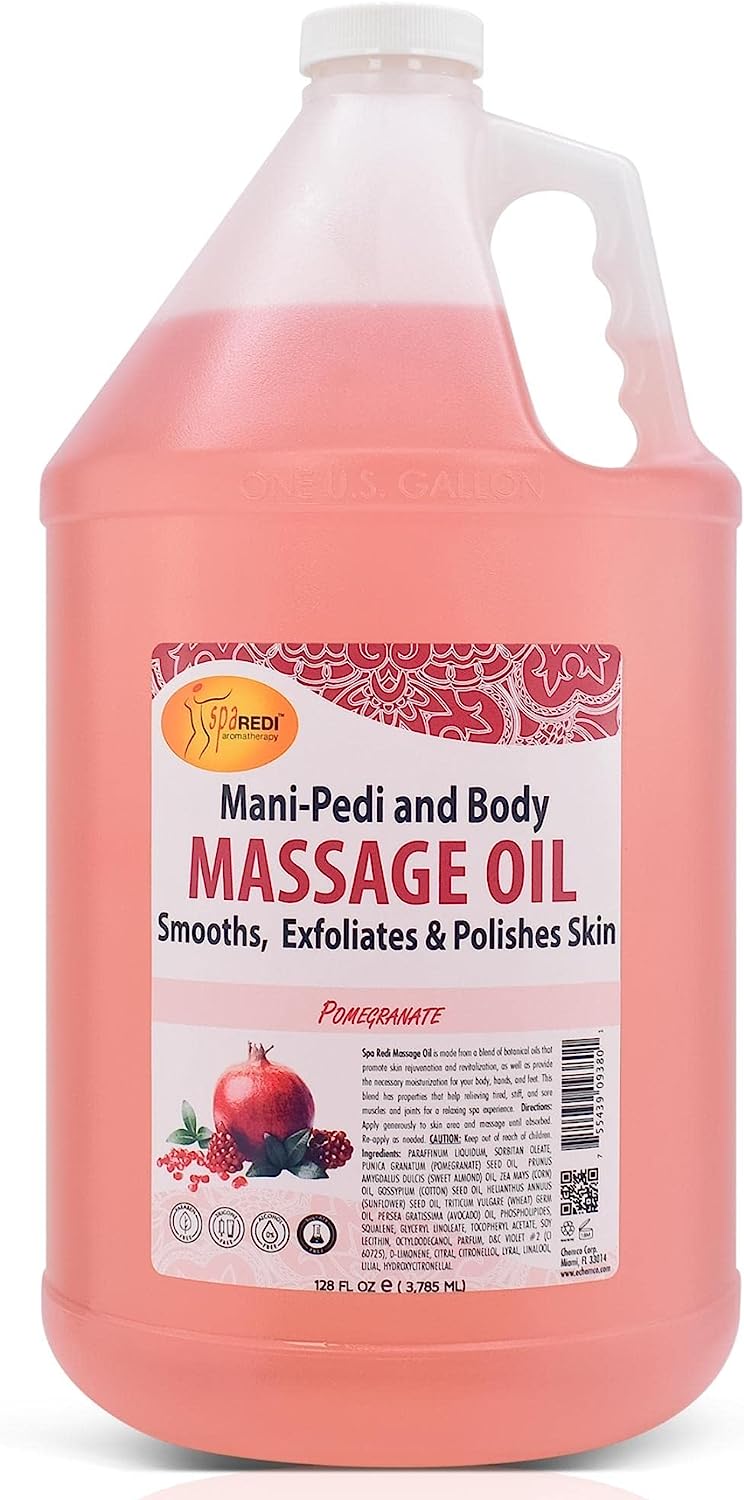 Massage Oil With Essential Vitamins Pomegranate Aroma, 128oz by Spa Redi