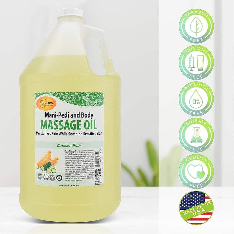 Massage Oil With Essential Vitamins Cucumber & Melon Aroma, 128oz by Spa Redi