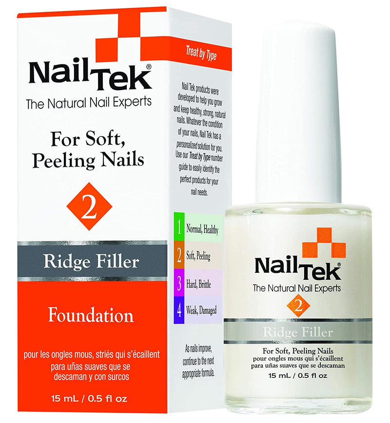 NailTek Ridge Filler 2 - Strengthening Base Coat for Soft and Peeling Nails, 0.5oz
