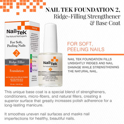 NailTek Ridge Filler 2 - Strengthening Base Coat for Soft and Peeling Nails, 0.5oz