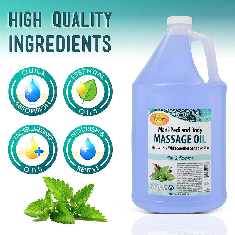 Massage Oil With Essential Vitamins Mint & Eucalyptus Aroma, 128oz by Spa Redi