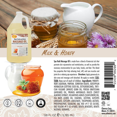 Massage Oil With Essential Vitamins Milk & Honey Aroma, 128oz by Spa Redi